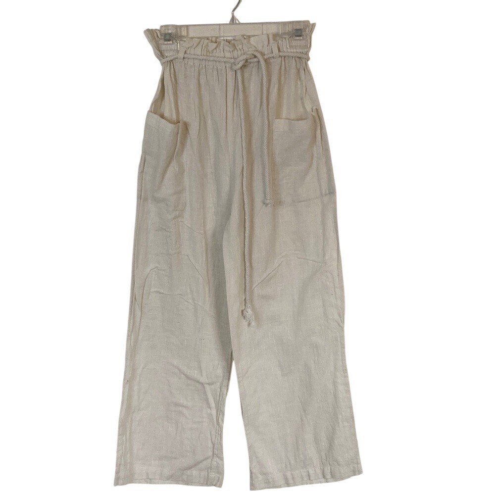 Billabong Women's Cream Paper Bag Pull On Wide Leg Pants‎ Size M Beach Resort
